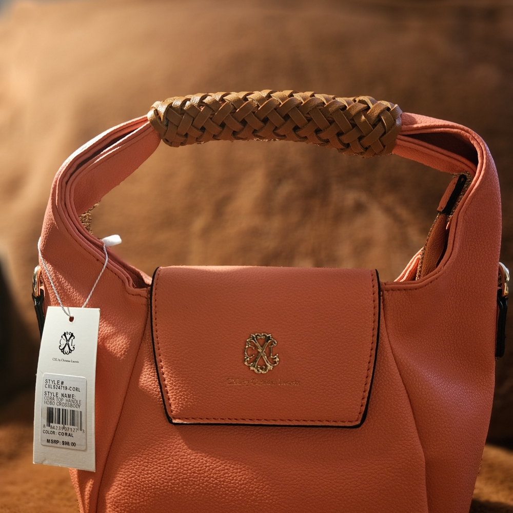 Elegant Coral Handbag with Braided Handle